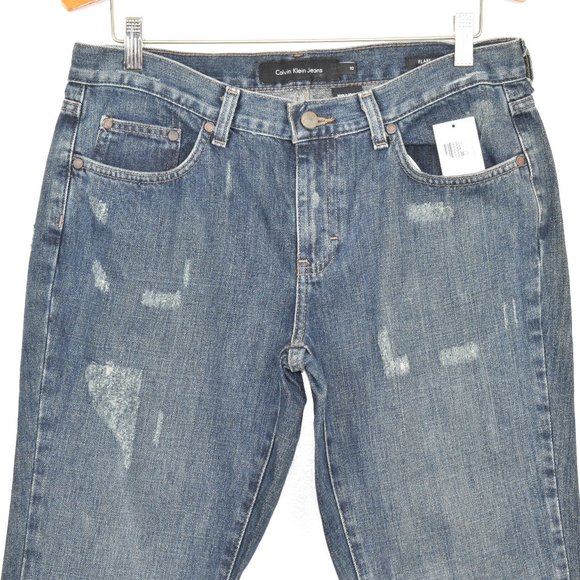 Calvin Klein Jeans Women's Size 10 Distressed Denim Flare Mid Rise Inseam 32 NWT - Picture 4 of 12